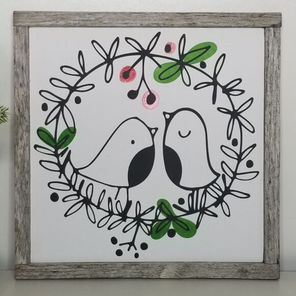 Christmas Wreath Love Birds Holiday Decor ‎ Wood Sign Rustic Farmhouse Wo… - Picture 3 of 7